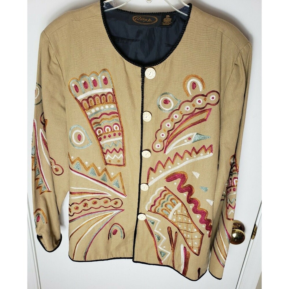 Alex Kiv Embroidered Boho Jacket Women’s XL Multicolor Artwear Statement Coat